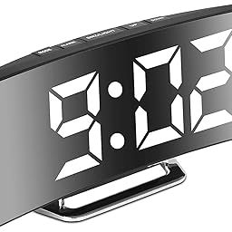 REACHER Curved Mirror Digital Alarm Clock, 7 Inch LED Mirror Screen Alarm Clock on Bed, Snooze Mode, 2 Brightnesses, Alarm Clock for Bedroom, Kitchen, Office, USB Charging and Battery Power-image-8