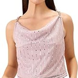 Globus Women Cowl Neck Metal Shoulder Strap Sequinned Party Top-image-52