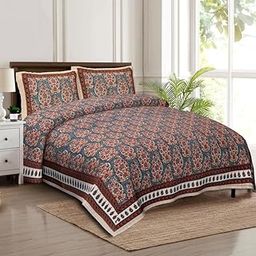 Cotton Bedsheet for Double Bed King Size, Double Bedsheet with 2 Pillow Covers | Premium Jaipuri Printed Flat Bed Sheet (90” x 108”)_31-image-84