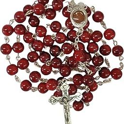 Divine Creations Goa Holy Land Pearl Red Ice Beads Rosary for Praying with Holy Soil Medal | Jerusalem Rosary for Men & Women-image-67