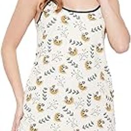 Women's Cotton Pretty Printed Short Nightdress in White-image-50