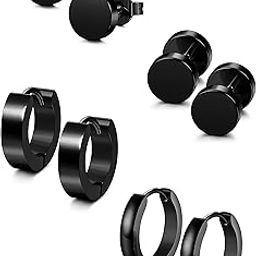 Mens 4 Pairs Hypoallergenic Stainless Steel Earrings For Sensitive Ears Simple Stud And Hoop Earrings Huggie Earring Set 18G, Stainless Steel-39