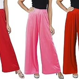 M to 4XL Cotton Viscose Loose Fit Flared Wide Leg Palazzo Pants for Women Red Rose Orange Combo Pack of 3 XX-Large (2132-3 Combo Palazzo Red RSE Orng/XXL_PT)-picture-6