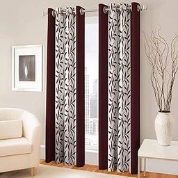 HOME UTSAV 1 Piece Eyelet Polyester Printed Door Curtains for Window 6 Feet, Brown-image-11