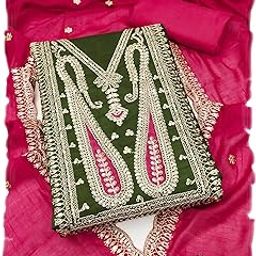 Women's Silk Embroidery Gota Patti Work Unstitched Dress Material-image-17