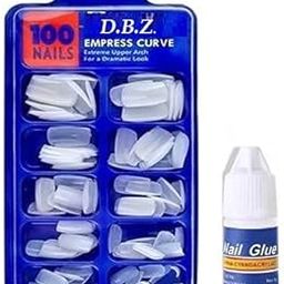 D.B.Z. Women's & Girls Artificial Gold Finger Empress Curve 100 Tips White Fake Nails with Glue - (Pack of 100 Nails with 1 Glue)-image-7