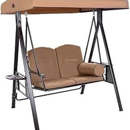 Home Decoration Art Outdoor Metal Swing Bench Lounge Chair, 2-Person Patio Swing With Cushions and Pillow Included-image-1