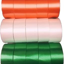 M&M Decorative Tricolour Ribbon Orange White Green - 1 Inch x 10 Meter Long Each Set of 3(5 Each)-image-52