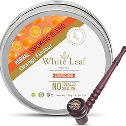 White Leaf Tobacco & Nicotine Free Smoking Mixture With 100% Orange Flavour Herbal Smoking Blend (makes 40 rolls) Tobacco Alternatives, Herbal Smoking Mix 1 Pack 30gm with Wooden Brown Bowl Pipe-image-94