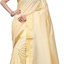 Blend Womens Solid Silk Saree with Blouse Piece(Kerala Cotton_Free Size) Cream-image-10
