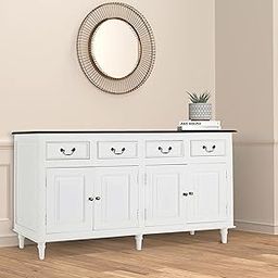 APRODZ Solid Wood Cancun Sideboard Cabinet – Spacious 4-Door & 4-Drawer Storage Organizer for Living Room, Dining & Home Office (White Finish)-image-67