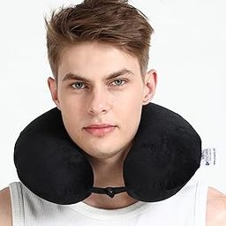 Memory Foam Travel Neck Pillow, 1 Year Brand Warranty, Premium Velvet Cover for Superior Comfort & Neck Support, for Flight, Train, Bus, Car Rides & Home Use - Black-8