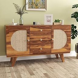 NAVYA FURNITURE Solid Sheesham Wood Sideboard Cabinet – Wooden Storage Unit with 3 Drawers & 2 Doors for Living Room, Bedroom, Office & Hallway – Multipurpose Furniture in Brown Finish-image-79