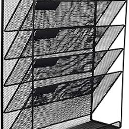 MD'S Home 5-Tier Wall Mesh Organizer Metal Magazine Rack Newspaper Storage Rack Wall-Mounted Floating Bookshelves Document File Stand Desktop Organizer Black Metal Shelf-picture-14