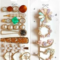 ANNACREATIONS Korean Style Pearl Metal Hair clips, Rhinestones Plastic Pearl Barrettes Flower Lock Pin Hair Accessories for Women & Girls (Pack of 12 Pcs) (Green)-image-31