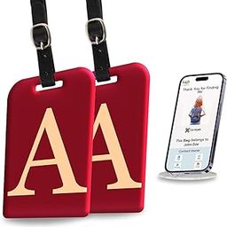 [Pack 2] tag8 Smart Luggage Tag ID with Name Initial A| Bag Tag with Global Loss Recovery Service | Airline Compliant | SITA World Tracer Code Enabled | Smart Alternative to Name Tags | Gift idea-53