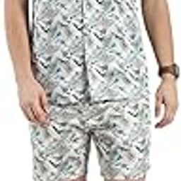 Men's Regular Fit Printed Co-ord Set | Half Sleeve Shirt with Shorts | Lounge-wear Nightdress Set for Men-picture-4