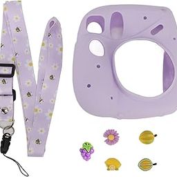 For Instax Mini 7 Plus Camera Silicone Case, Camera Soft Silicone Protective Cover with Adjustable Shoulder Strap (Purple Fruit)-image-0