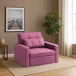 CASASTYLE Trissa 1 Seater Pull-Out Premium Fabric Sofa Cum Bed Sofa Set for Living Room (Pink Fabric)-image-60
