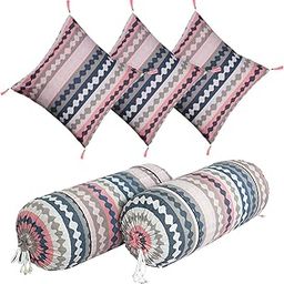 Kuber Industries Bolster & Cushion Cover Set - 2 Piece Bolster, 3 Piece Square Cushion Covers - Soft Cotton, Zig Zag Design - Pack of 5, Multicolor-21