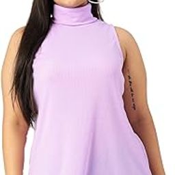 Plus Size Women's 5085BCLilac Solid Color Cotton Knitted Ribbed Top-image-18