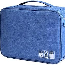 Double Layer Electronic Gadget Organizer Case, Cable Organizer Bag for Accessories, Hard Disk, Power Bank, Charger for Travel - 27 X 20 X 9 cm - Wine Red Nylon (Sky Blue)-image-22