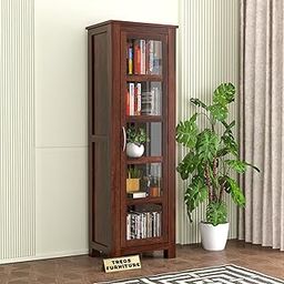 Treos Furniture Solid Sheesham Wood Acrylic Glass Door Kitchen Cabinet | Multipurpose Storage Organizer with 5 Shelves | Tall Display Cabinet for Kitchen & Dining Room (Walnut Finish)-image-85