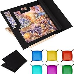 Tektalk Foldable Jigsaw Puzzle Board with 4 Angle Adjustable Bracket/Stand, Lightweight Portable Puzzle Mat Plateau with Wooden Easel, Foldaway Felt Puzzle Table, for Up to 1500 Pieces - Black-29
