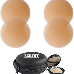 Reusable Nipple Covers with Case, Comfortable & Natural Invisible Self Adhesive Washable Silicone Pasties for Women (Skin Color) (2 Pairs (4 Pcs Nipple Covers + 1 Case))-image-87
