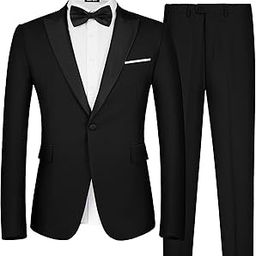 Men's 2 Piece Suit One Button Slim Fit Formal Wedding Prom Tuxedo Suits Blazer Pants with Bow Tie Set-image-20