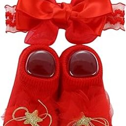 Baby Golden Star Hairband & Shoes Set Soft, Comfortable Fit for Ages 0-6 Month-old's Ideal for Newborns & Toddlers(Red)-image-23