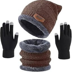 Wool Winter Beanie Casual Style Hats Scarf Gloves Set, Winter Warm Knit Skull Cap With Gloves, Neck Warmer For Men Women - Black, Free Size-image-11