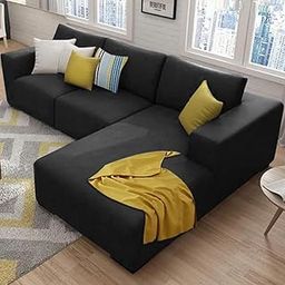FURNY Minta 4 Seater Fabric Sectional RHS L Shape Sofa Set (Dark Grey Color)-image-78