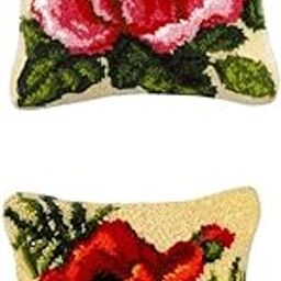 LOOM TREE 2 Pieces Flower Pattern Latch Hook Kits Pillow Case Cushion Cover | Latch Hooking Kits-12