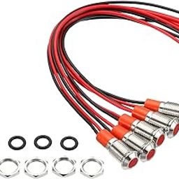 PATIKIL AC/DC 12-24V 8mm Metal Indicator Lights, 5 Pack Flush Panel Mount Waterproof LED Signal with 150mm Cable, Red-20