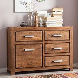 THE FURNITURE EMPORIUM Sheesham Wood Sideboard Cabinet with 4 Drawer and 1 Door Storage Wooden Cabinet for Living Room Home (Stone Brown Finish)-image-75