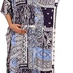 Rayon Geometric Blue Maternity Kaftan/Free Size/Feeding/Nursing/Zipper/Drawstring/Printed/Full Length-image-65