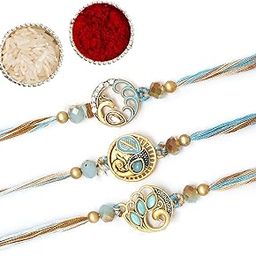 Blue Peacock Krishna Rakhis For Bhai with Roli chawal and card (Pack of 3), Handmade Rakhi for Brother, Rakshabandhan Gift for bhai, Best rakhi for bhaiya-image-46