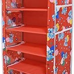 FLIPZON Multipurpose 6 Shelve Baby Wardrobe (Fabric Shelves) - Red (Iron)-picture-31