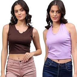 Women Tank Top – Regular Fit Cotton Sleeveless Top | Ladies Casual Tank, Soft Cotton/Crop/Halter Tank Top, Stylish Gym Vest, Yoga Workout Top for Women & Girls-Pack of 2-image-99