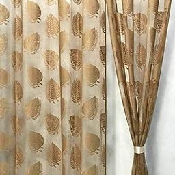 Galaxy Home Decor Polyester Sheer Transparent Leaf Net Curtains for Long Door (8 Feet, Gold) - Pack of 2-image-31