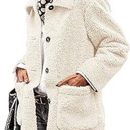Women's Winter Faux Fur Coats Long Sleeve Lapel Button Down Pockets Fleece Sherpa Jacket Casual Trendy Outerwear-image-5