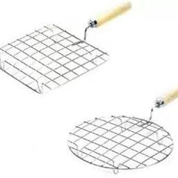 LSARI Roster Roti Papad Chapati Toast brinjal Chicken paneer tandoor (baingan) Wooden Handle Stainless Steel net Roaster (Square & Round Roaster) Pack of 2-image-46