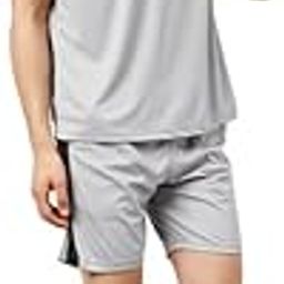 Men's Sleeveless Gym Co-ord Set | Dry Fit Sports Vest and Shorts | Running & Workout Activewear for Mens | Grey with Black Stripes-image-21