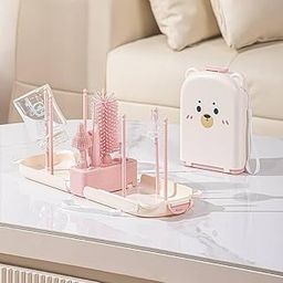 Tony Stark Non-Toxic, Baby Bottle Cleaning Brushes Set with Stand for Baby Milk Bottle, Nipple, Straw,Silicone Bristle Bottle Cleaner Brush for Movable Cleaning (Blossom Bear (Pink))-image-23