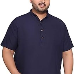 Navy Blue Solid Plus Size Men's Short Kurta-picture-33