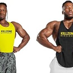 Gym Vest Workout Tank Top Set, 2 Pack, Men's Fitness Muscle Shirts Multicolour S M L XL XXL XXXL blackredyellows001-image-94