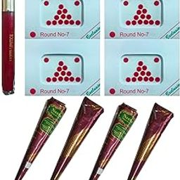 Bridal Beauty Combo, Maroon Liquid Sindoor, 4 Round Bindi Packets, 4 Mehendi Cones-image-22