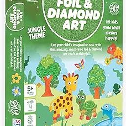 RATNA'S 2 in 1 Foil & Diamond Art & Craft Kit, Jungle Theme, Mess Free Creative STEAM Learning Activity Set DIY Kit for Kids Ages 5+ Years-picture-4