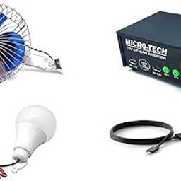 RASHRI ; One For All 200 Watt USB Dc to Ac Converter 12v to 220v 12v dc to 220v ac Converter Dc to Ac Mini Car Inverter with 12v DC Car Fan and 9w DC LED Bulb-0